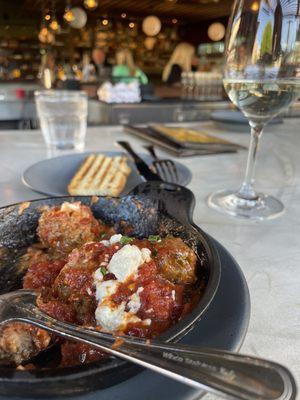 Meatballs and goat cheese. Appetizer but a full meal for me.