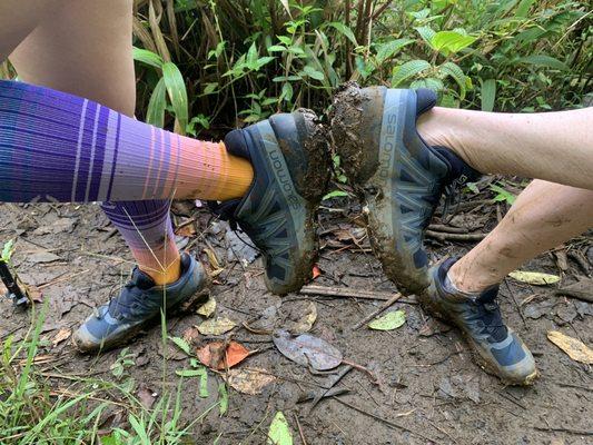 Solomon shoes We love how it perfectly fit, and it keeps us safe on a muddy trail.