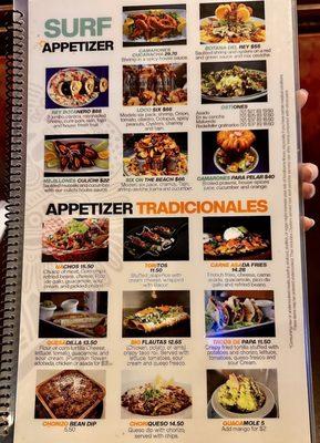 Appetizer menu