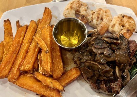 Top Sirloin, Shrimp, Sweet Potato Fries