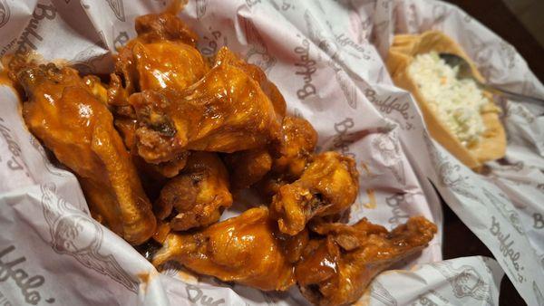 Wings and coleslaw before my celery and blue cheese dressing showed up