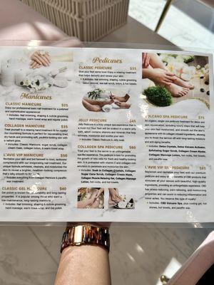 Pedicure menu