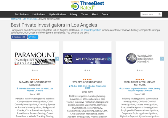 Private Investigator Number 1 according to Top Three Best Rated