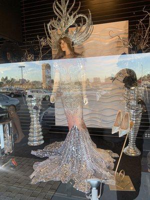 The front window with a beautiful sequins mermaid gown