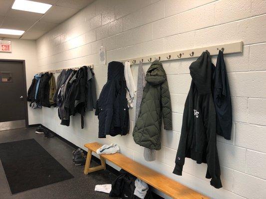 Coat hanger where you can put your winter jackets while working out. It's out in the open so be careful I guess.