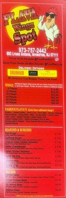 Flava Wingz spot menu