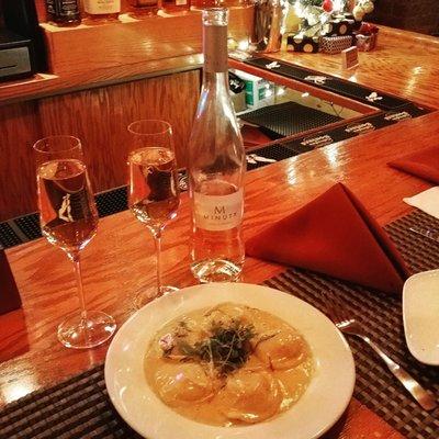 Lobster ravioli with a fresh crisp rosé...delish!