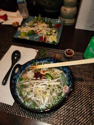 Steak Pho with chili oil.. SOOO GOOD!