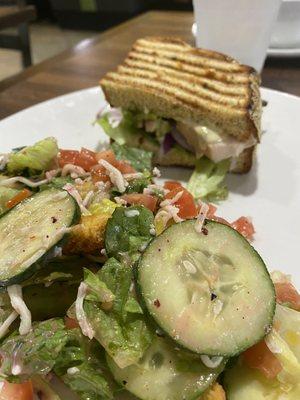 Half House Salad with Raspberry Vinaigrette & Half Turkey Jalapeño Ranch Panini