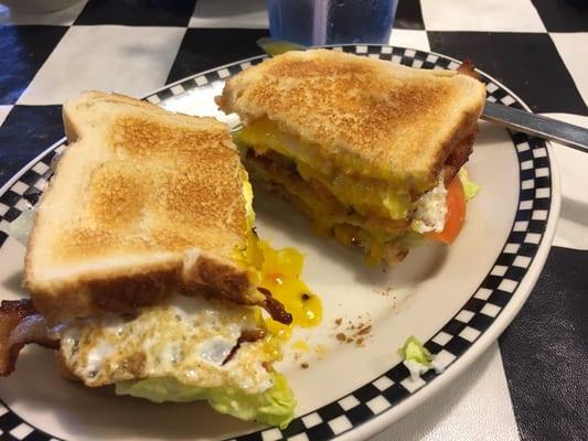 Added a sunny side up egg to their BLT for breakfast, YUM!