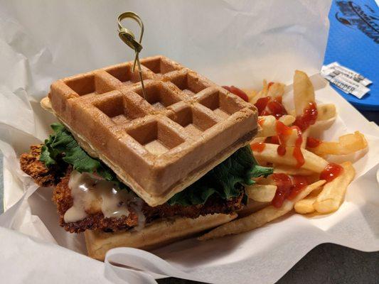 Fried chicken waffle sandwich