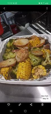 steamed potatoes corn and broccoli