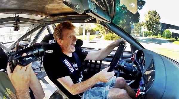 Bill Caswell driving the EV West Pikes Peak M3 electric race car that holds the current world record for street legal electrics.