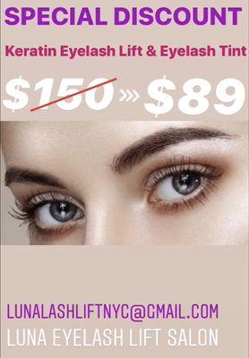 We have the biggest promotion right now!!!! Keratin Eyelash Lift and Eyelash Tint for $89!!!! (Every Saturday only)