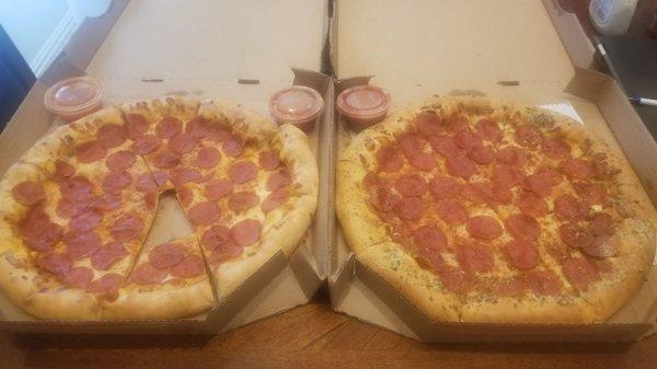 Both pizzas are as edible as the cardboard they came in.