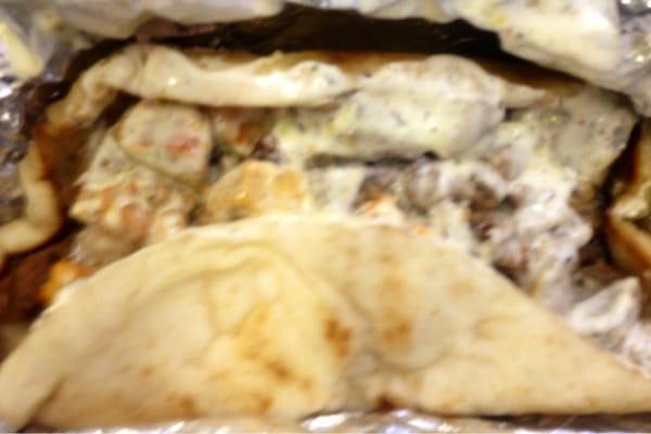 Chicken and lamb in a outa with extra white sauce! Yum!