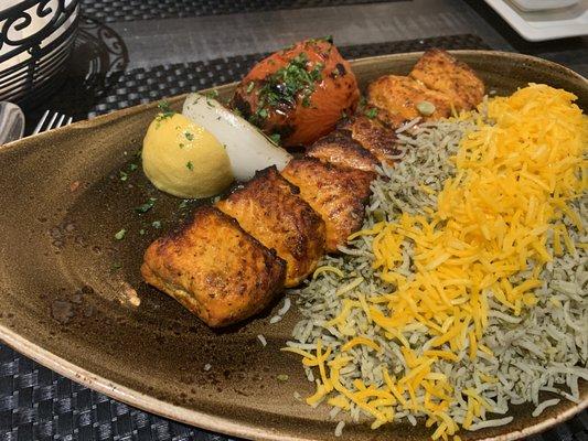 Superb salmon kebabs and dill rice at Ravagh.