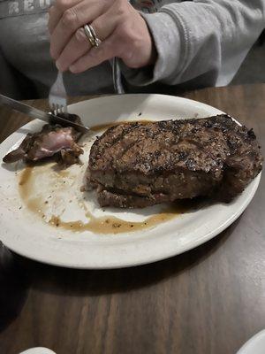 My wife's ribeye steak as her preference medium rare.  To me looks like a 18+ oz.!