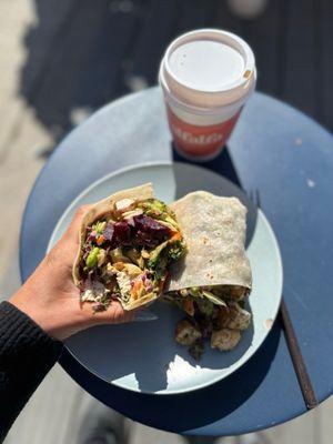 (Vegan) beyond far east in gluten free tortilla, sub beyond chicken for tofu. This nourishing wrap is so flavorful and full of textures.