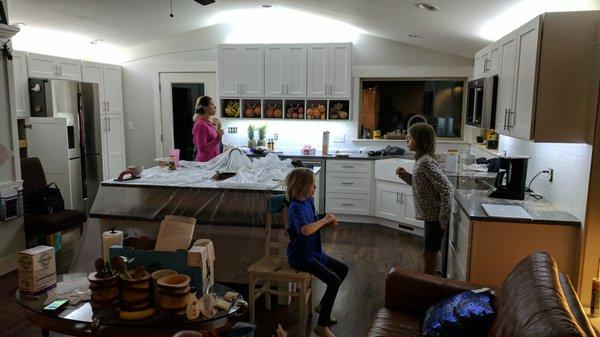 Here is the entire kitchen.   Anthony built our custom cabinets for our fruit baskets