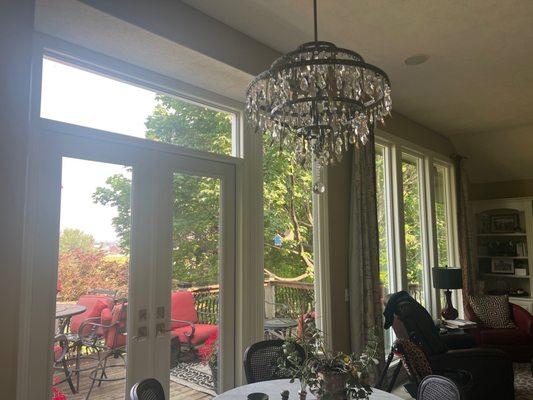 Kitchen dining French doors and windows and hearth room windows.