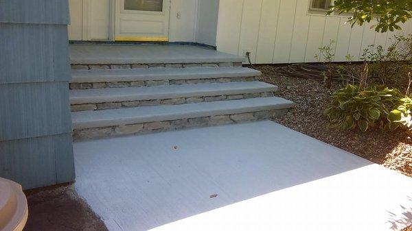 New installed Concrete Stoop, Steps, with Limestone Treads  also Culturestone Riser's Concrete patio