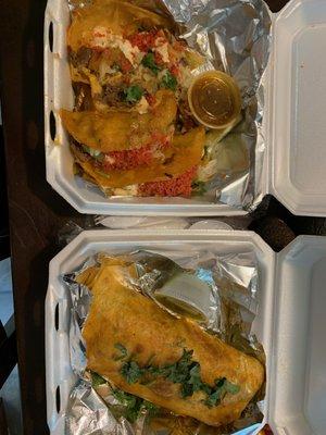 Take out beef quesatacos and beef burria burrito! Yum!