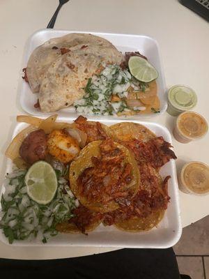 Tacos de trompo and 2 quesadillas de trompo