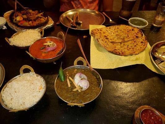 Aloo paratha, kadai paneer, Dhaba Special Lassis, Masala Chai, Bhatura Chole, Palak Paneer