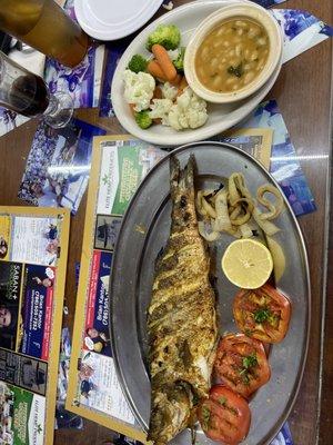 Bronzino fish with 2 sides of your choice