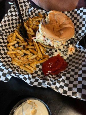 SLAWSOME BURGER WITH CAJUN FRIES!!!!