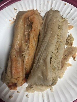 One pork, one chicken tamale