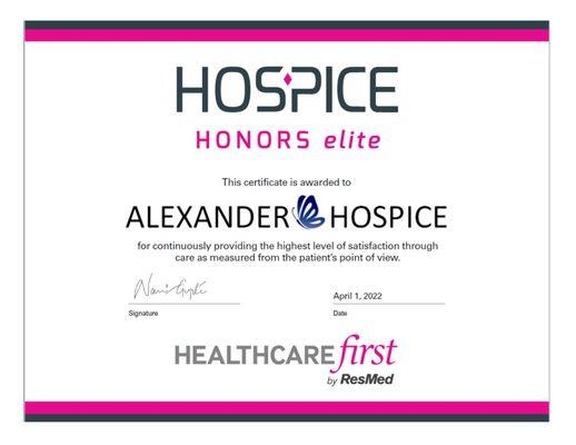 Alexander Hospice was awarded Elite Honors