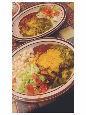 Pork tamale and pork carnitas sopapilla served with pozole. When asked if I'd like red or green sauce, I was told to say, "Christmas."