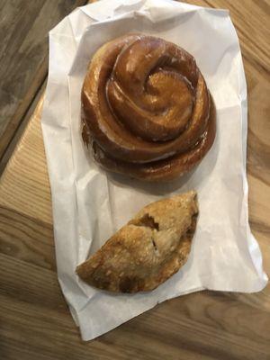 Cinnamon roll and apple turnover