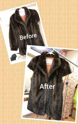 Our customer wanted to take this long sleeved mink and reconstruct it to make a short sleeved!