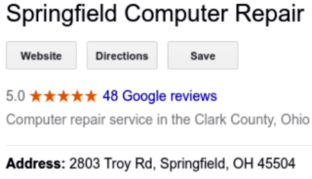 More 5 star google and facebook reviews than any other computer shop in town.  Thank you Springfield.