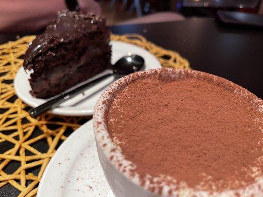 Tiramisu and chocolate mousse cake