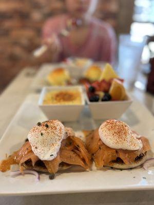 Smoked Salmon Benedict. Hollandaise on the side. Simply perfect.