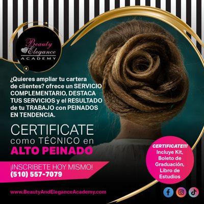 Beauty and Elegance Academy, Certificación en Alto Peinado, (510) 557-7079