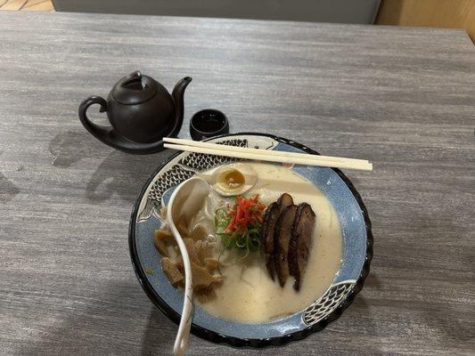 Tonkotsu ramen and tea.