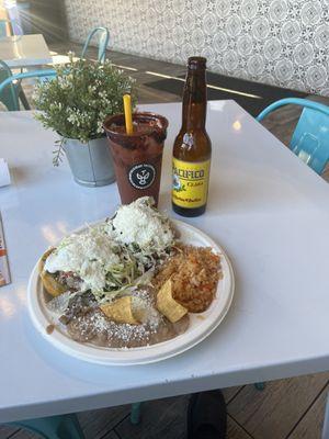 2 Sopes de asada W/cabbage,sour cream, cotija cheese,salsa Fresca...