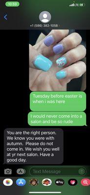 A text message from the nail salon