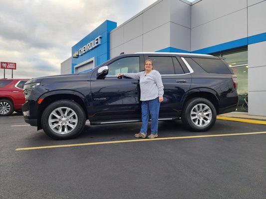 Congratulations Cindy on the purchase of your New 2024 Chevrolet Tahoe! Sold by Cory Johnson. We thank you for choosing Poage Chevrolet!