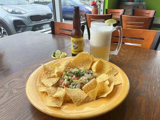 Shrimp ceviche with ice cold Pacifico beer