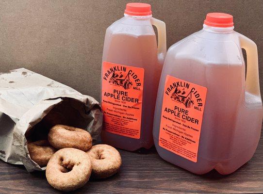 Franklin Cider Mill's Award Winning Cider and Famous Warm & Crispy Cinnamon Spice Donuts!