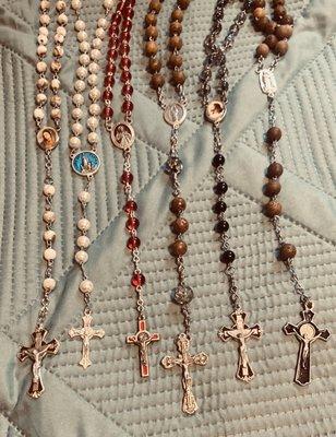 A few of the Rosaries I've made with the Medallions I found at the Natures Storehouse