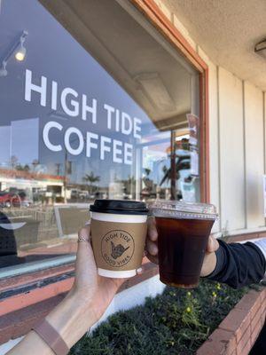 Left: hot chai latte  Right: cold brew