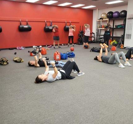 Sandbags and water filled gas cans are just some of the unique and fun equipment we use to work our upperbody here in Sellersville.