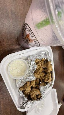 Popcorn, chicken and taro  milk tea with Boba